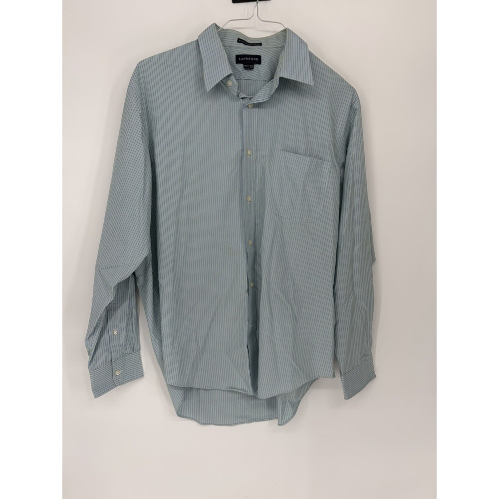 Lands' End Mens No Iron Pinpoint Oxford Shirt Button Front Size 16.5-35